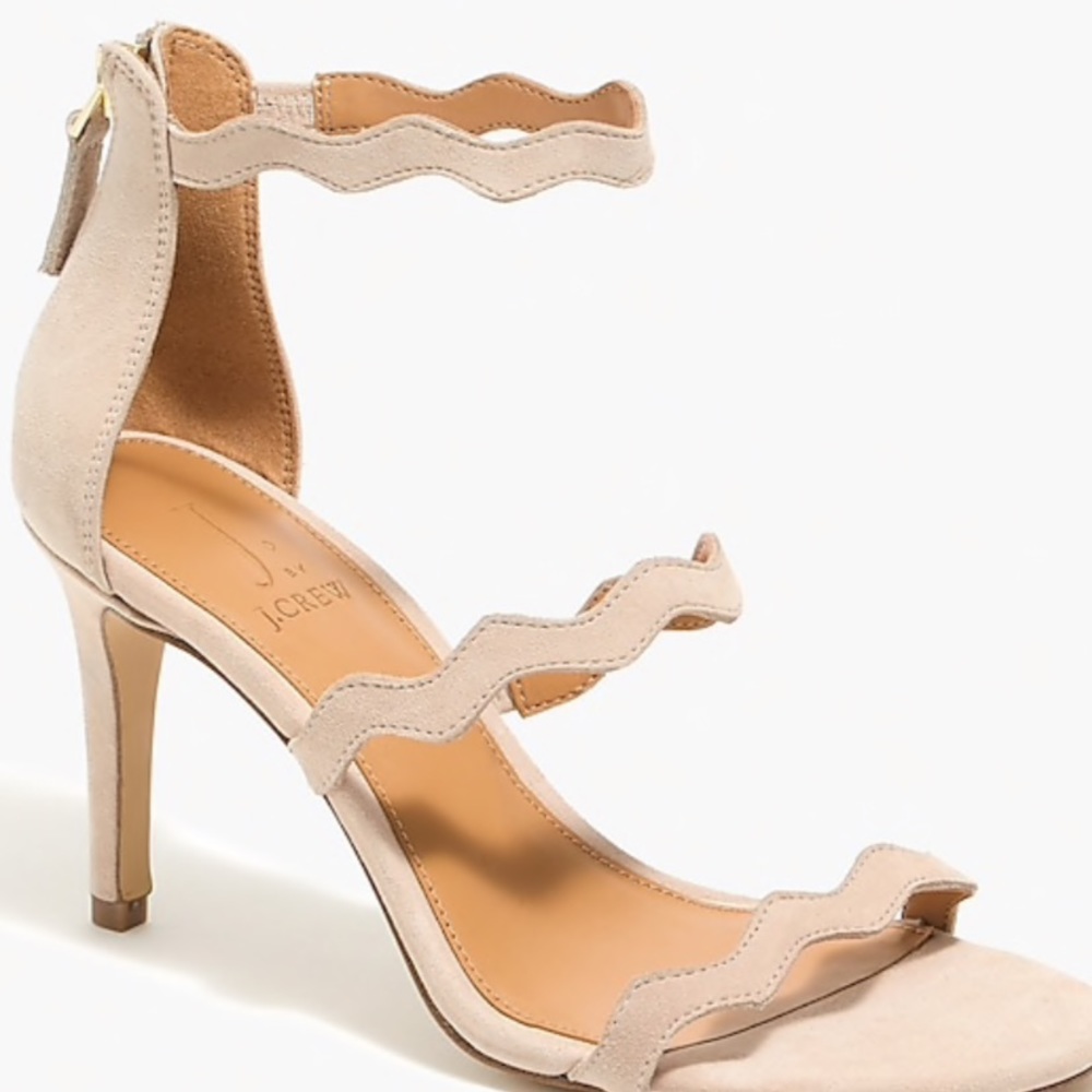 J Crew Suede Three Strap Scallop Heel